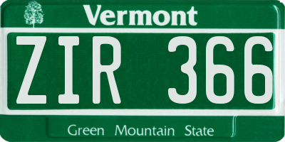 VT license plate ZIR366