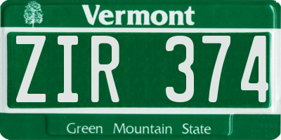 VT license plate ZIR374