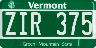 VT license plate ZIR375