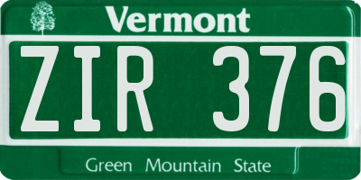 VT license plate ZIR376