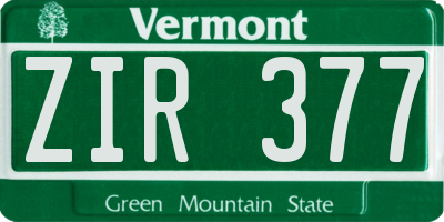 VT license plate ZIR377