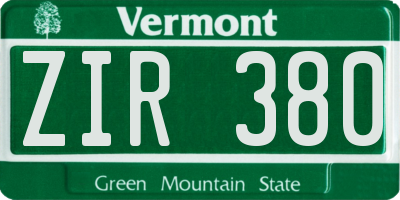 VT license plate ZIR380