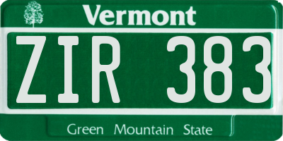 VT license plate ZIR383
