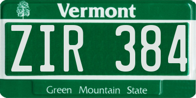 VT license plate ZIR384