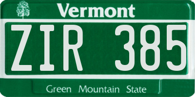 VT license plate ZIR385