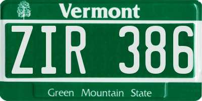 VT license plate ZIR386