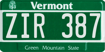 VT license plate ZIR387