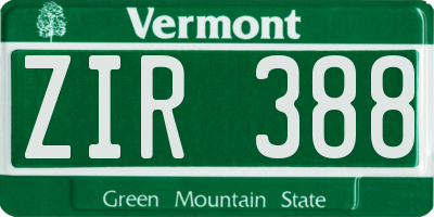 VT license plate ZIR388