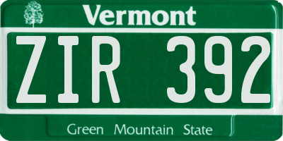 VT license plate ZIR392
