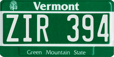 VT license plate ZIR394