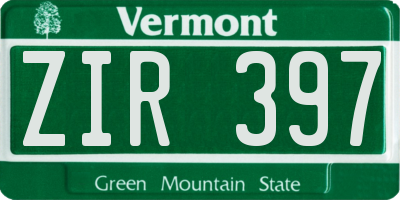 VT license plate ZIR397