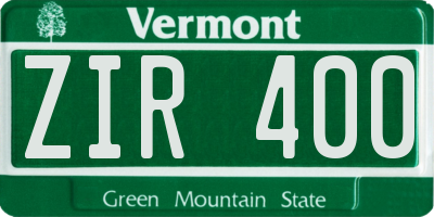 VT license plate ZIR400