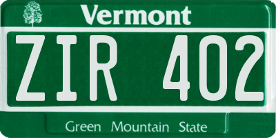 VT license plate ZIR402