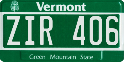 VT license plate ZIR406