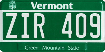 VT license plate ZIR409