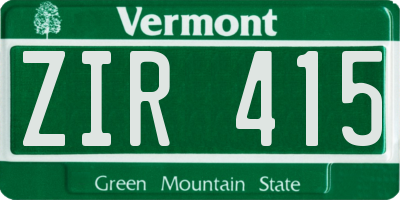 VT license plate ZIR415