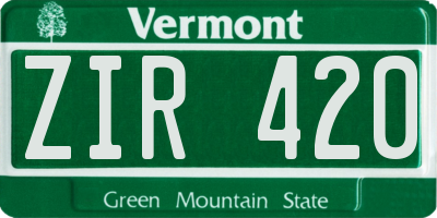 VT license plate ZIR420
