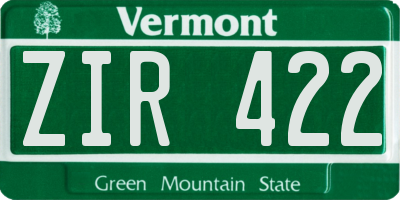 VT license plate ZIR422