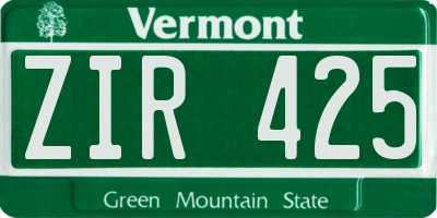VT license plate ZIR425