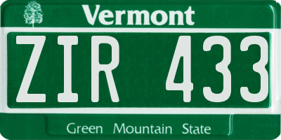 VT license plate ZIR433