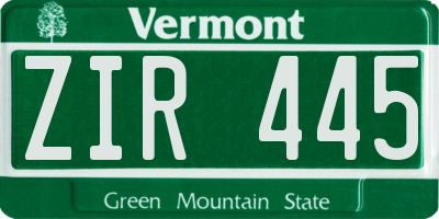 VT license plate ZIR445