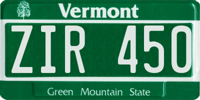 VT license plate ZIR450