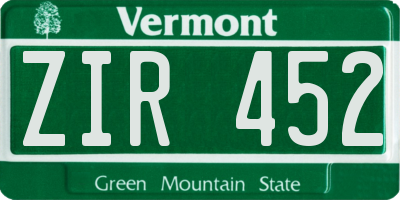 VT license plate ZIR452