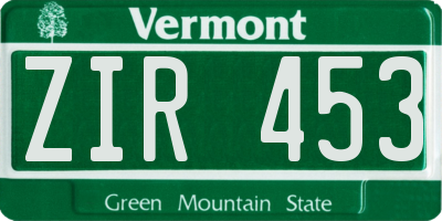 VT license plate ZIR453