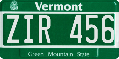 VT license plate ZIR456