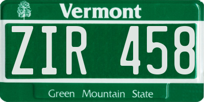 VT license plate ZIR458