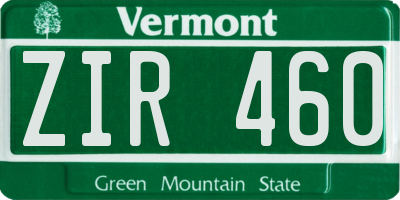 VT license plate ZIR460