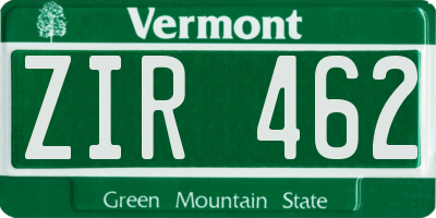 VT license plate ZIR462