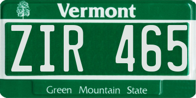 VT license plate ZIR465