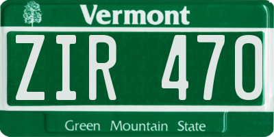 VT license plate ZIR470