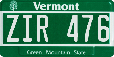 VT license plate ZIR476
