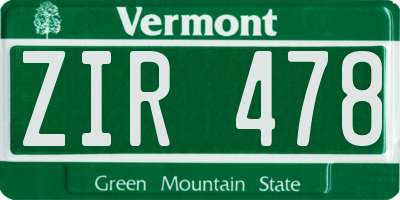 VT license plate ZIR478