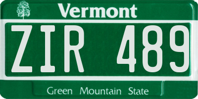 VT license plate ZIR489