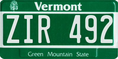 VT license plate ZIR492