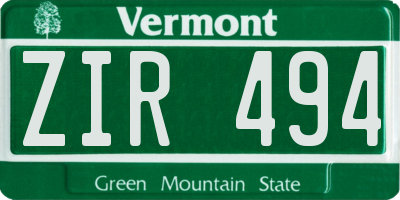 VT license plate ZIR494