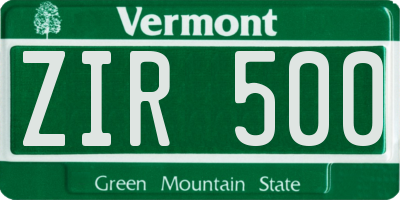 VT license plate ZIR500
