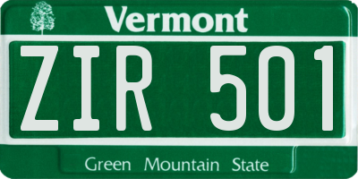 VT license plate ZIR501