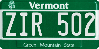 VT license plate ZIR502