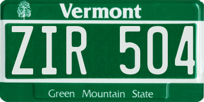 VT license plate ZIR504
