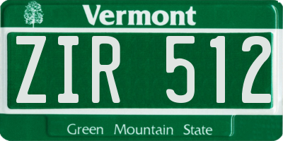 VT license plate ZIR512