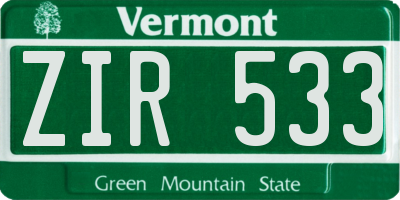VT license plate ZIR533
