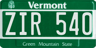 VT license plate ZIR540