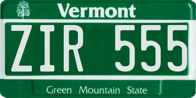 VT license plate ZIR555