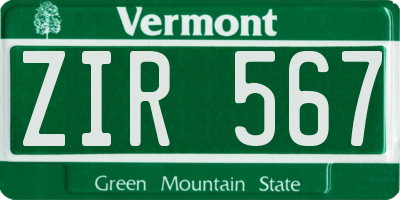 VT license plate ZIR567