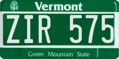 VT license plate ZIR575