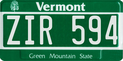 VT license plate ZIR594